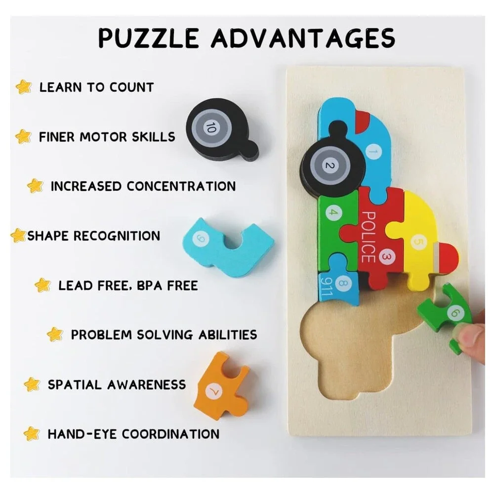 Montessori Wooden Jigsaw Puzzle: Numbers, Colors & Animals